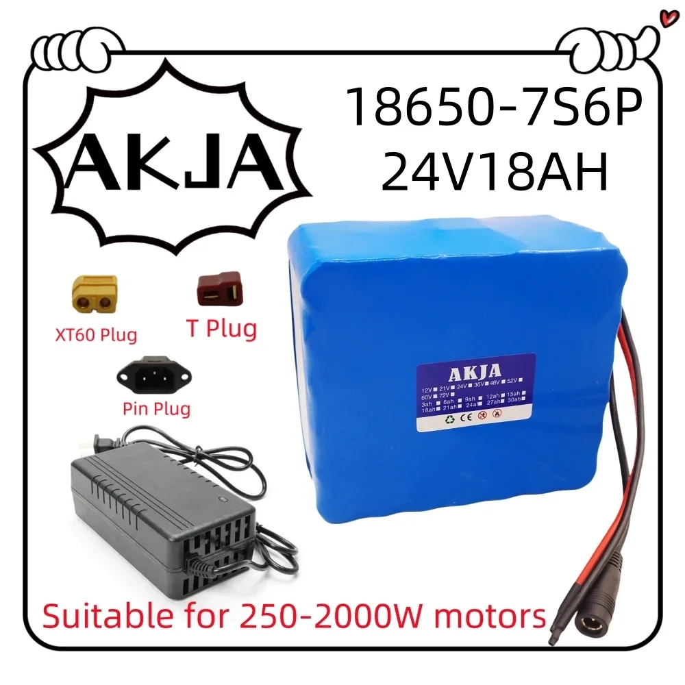 Air fast transportation18650lithium battery pack 24V29.4V battery7S6P18AH suitable for 250-2000W motor new full capacity+charger