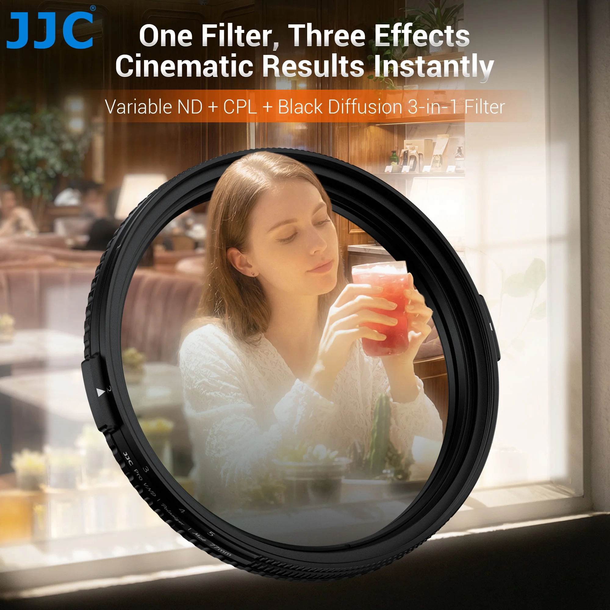 

JJC 3in1 ND2-32 CPL Black Mist Lens Filter Kit Lens Filter Set Variable ND CPL 1/4 Black Mist Filter 49mm 52mm 58mm 62mm 82mm