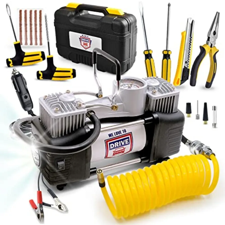 

Tire Inflator Portable Air Compressor with Tire Repair Kit Car Emergency Kit and 12V DC Dual Cylinder Air Pump for Cars 150 PSI