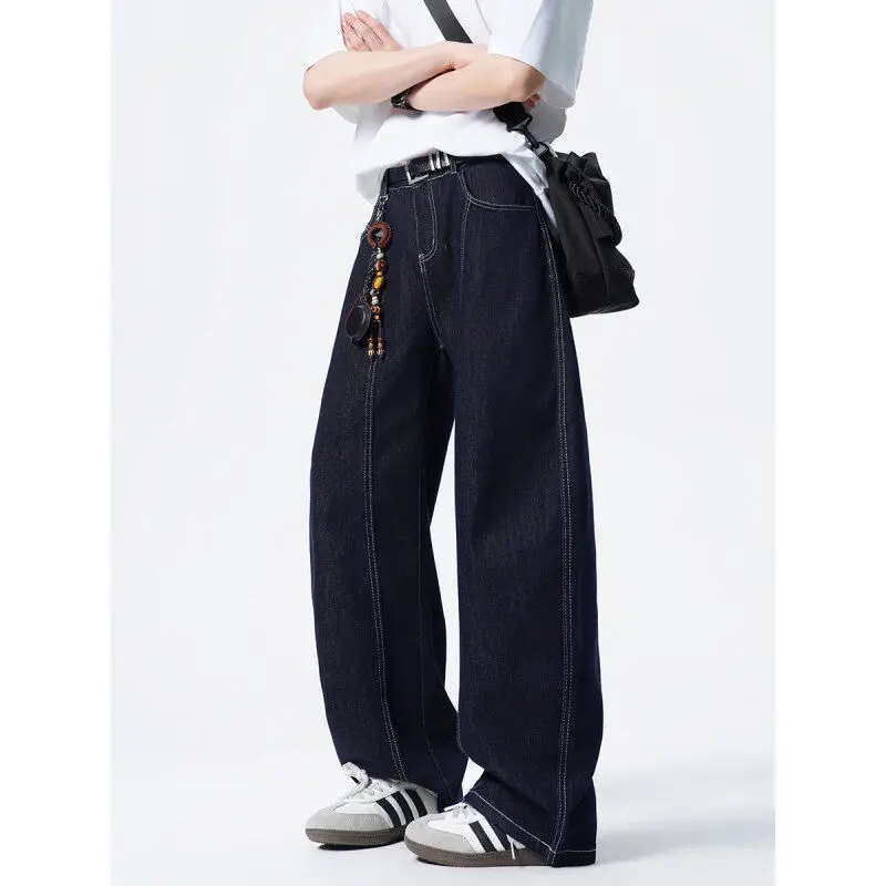 

Retro American Blue Jeans Men's Loose Straight Leg Casual Long Trousers Spring Summer Faion Wide Leg Jeans Youth Wear