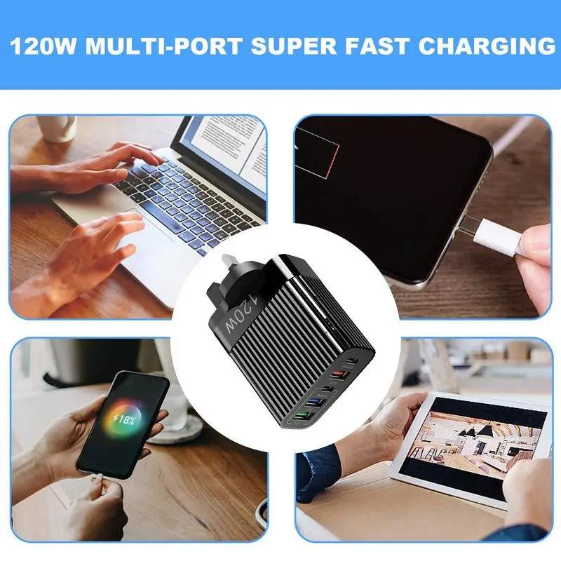 شاحن USB 120 وات شاحن متعدد المنافذ كتلة محطة شحن سريعة محور محمول من النوع C مخرج شحن للهواتف المحمولة والأجهزة اللوحية