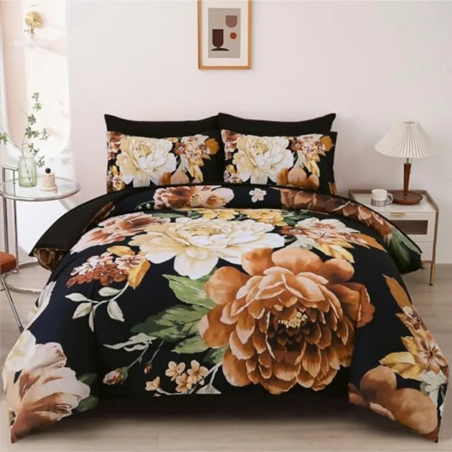 Floral Comforter Set Queen Size7 Pieces and Yellow Flower Bed in a Bag Soft Microfiber Bedding Set with Sheet Set Elegant Comfo