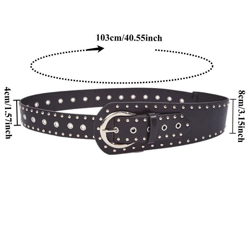 Trendy Punk-Style Studded Leather Belt European and American-Inspired Niche and Versatile Snap-Button Belt for Trendy Pants