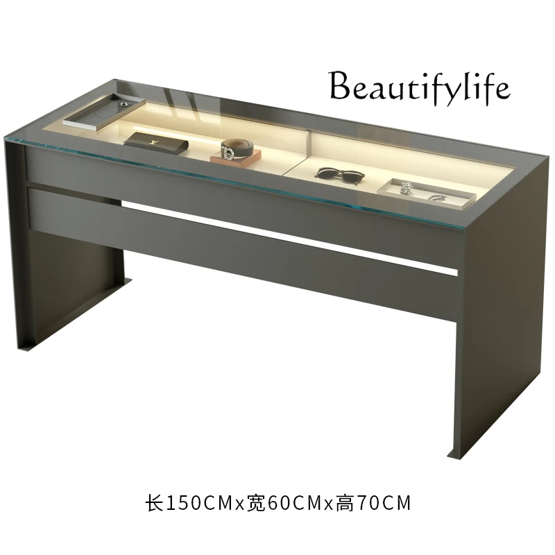 

Metal Glass Jewelry Cabinet Boutique Jewelry Clothing Store Leather Goods Display Cabinet Silver Jewelry Jade Display Cabinet