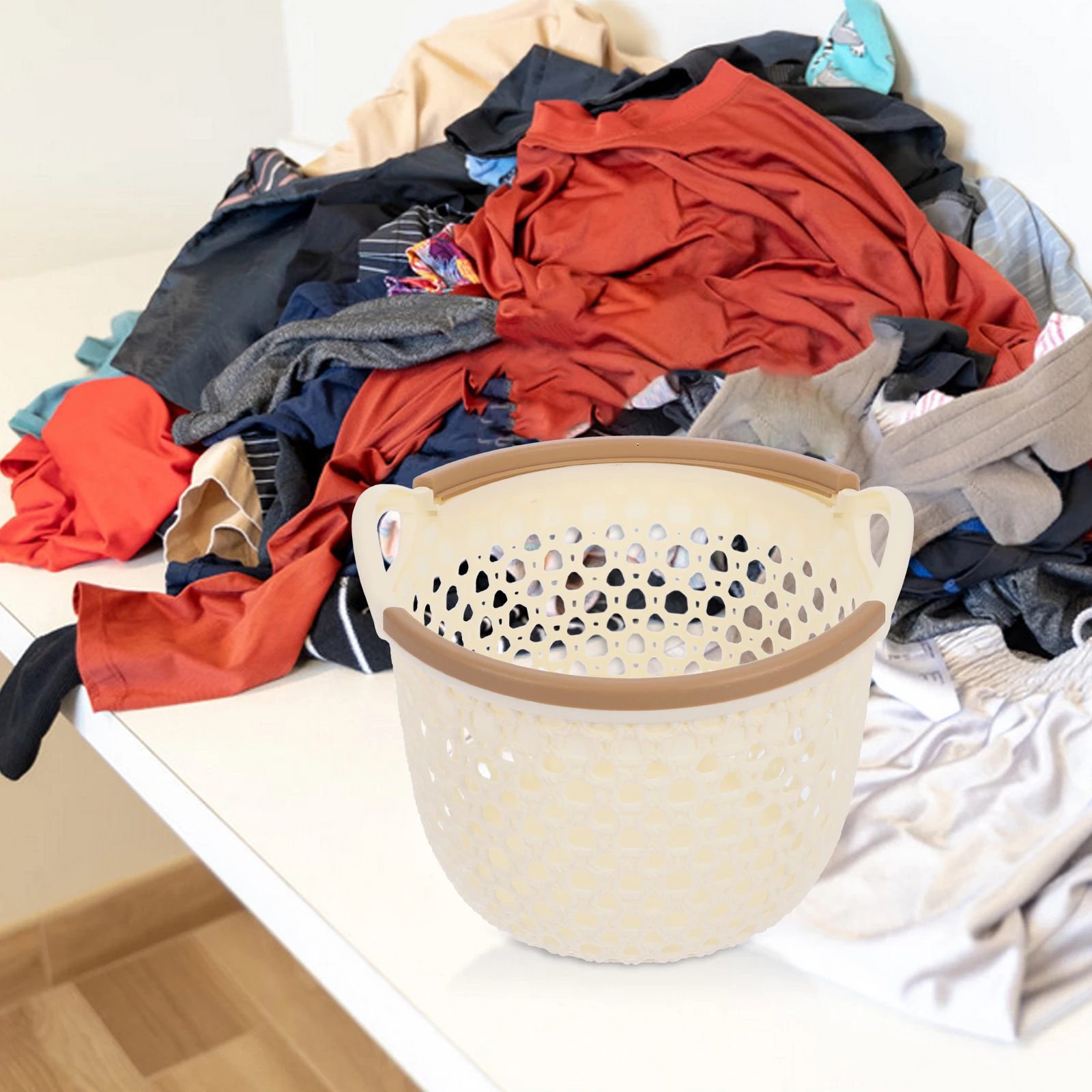 

Hollow Storage Basket Waterproof Plastic Organizer for Home Desktop Sundries Decorative Rustic Style Multi-Function Table Basket