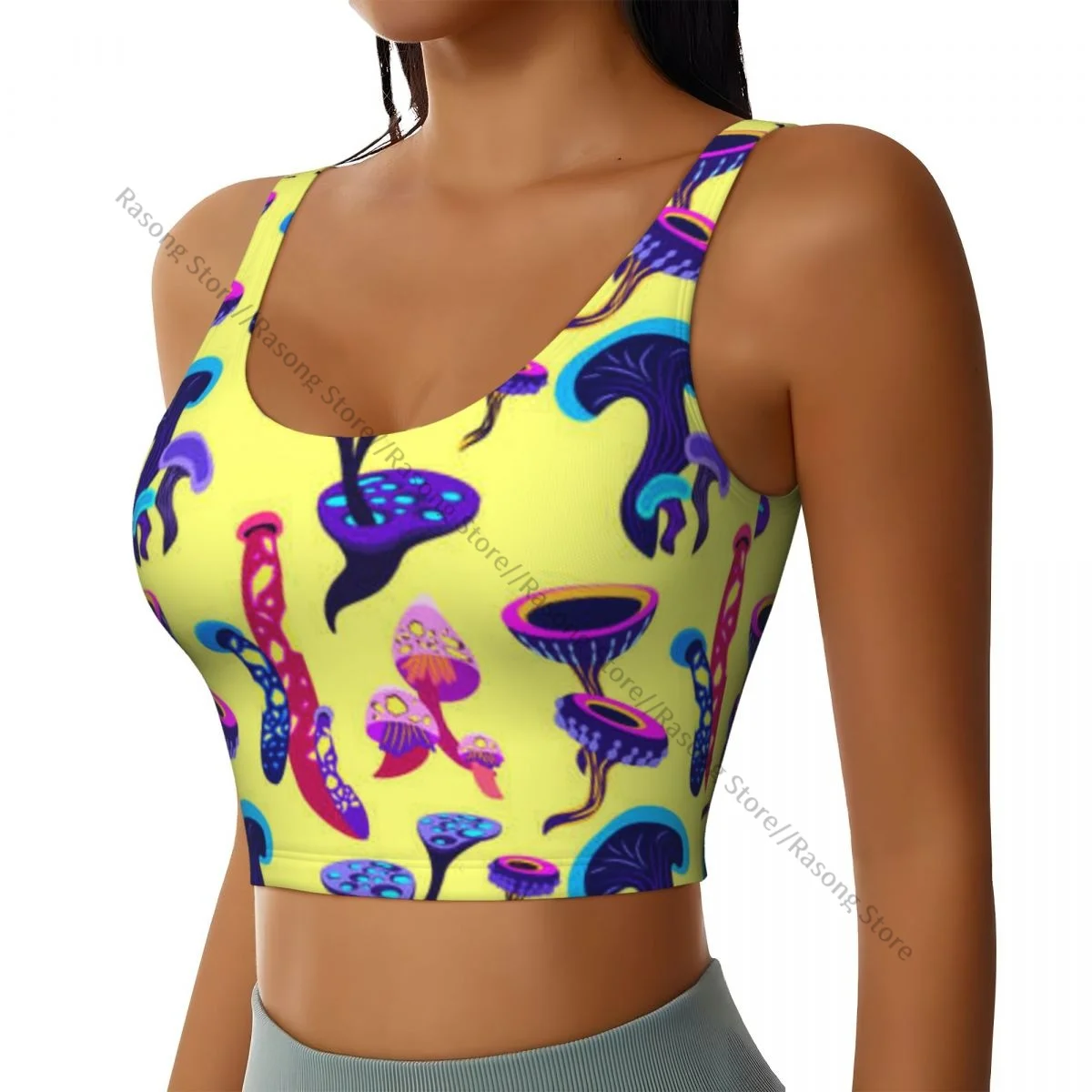 Women Sexy Sports Vest Hallucinogenic Magic Fairy Mushrooms Female Streetwear Sport Lingerie Tee Crop Top