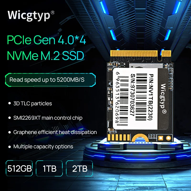 

Wicgtyp SSD M.2 NVMe 512GB 1TB 2TB M2 2230 NVME PCIe Gen 4x4 Laptop SSD Hard Drive For Steam Deck Mini PC Surface Laptop Desktop