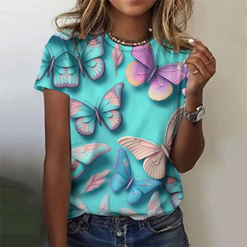 Summer Fashion Blouse Women's Tshirts 3d Print Butterfly Theme T Shirt Casual Short Sleeve Top Basic Oversized Female Clothing