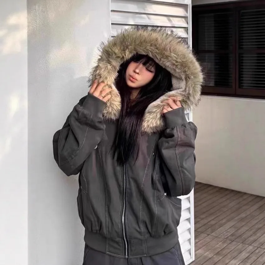 Fur Trim Hooded Winter Parka for Women Thick Padded Warm Lining Oversized Fit Zip Front Casual Loose Fit Womens Winter Jacket