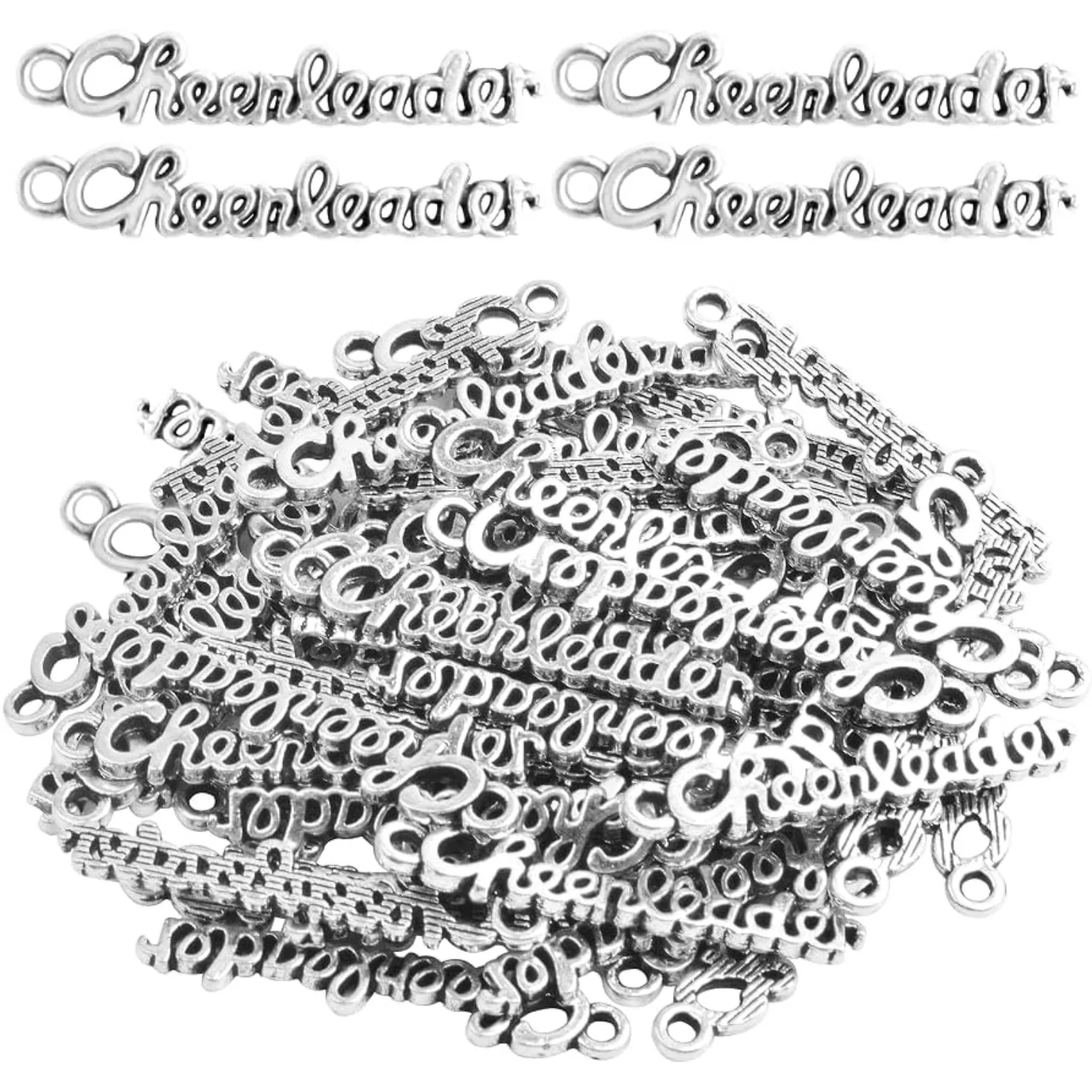 

50pcs Letter Cheerleader Charms Alloy Sports Cheerleader Charm Pendants Craft Supplies for DIY Necklace Bracelet Jewelry Making