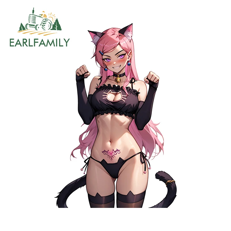 EARLFAMILY furry cat girl seductive Sticker Eye-Catching Amusing Windshield Bumper Helmet Decal DIY Simple Practical Accessories