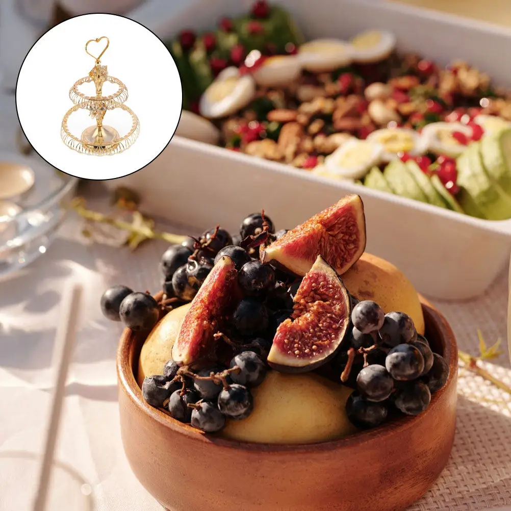 

Two Layer Fruit Storage Plate European Style Glass Iron Material Dessert Serving Tray Food Display Container for Snacks Cake