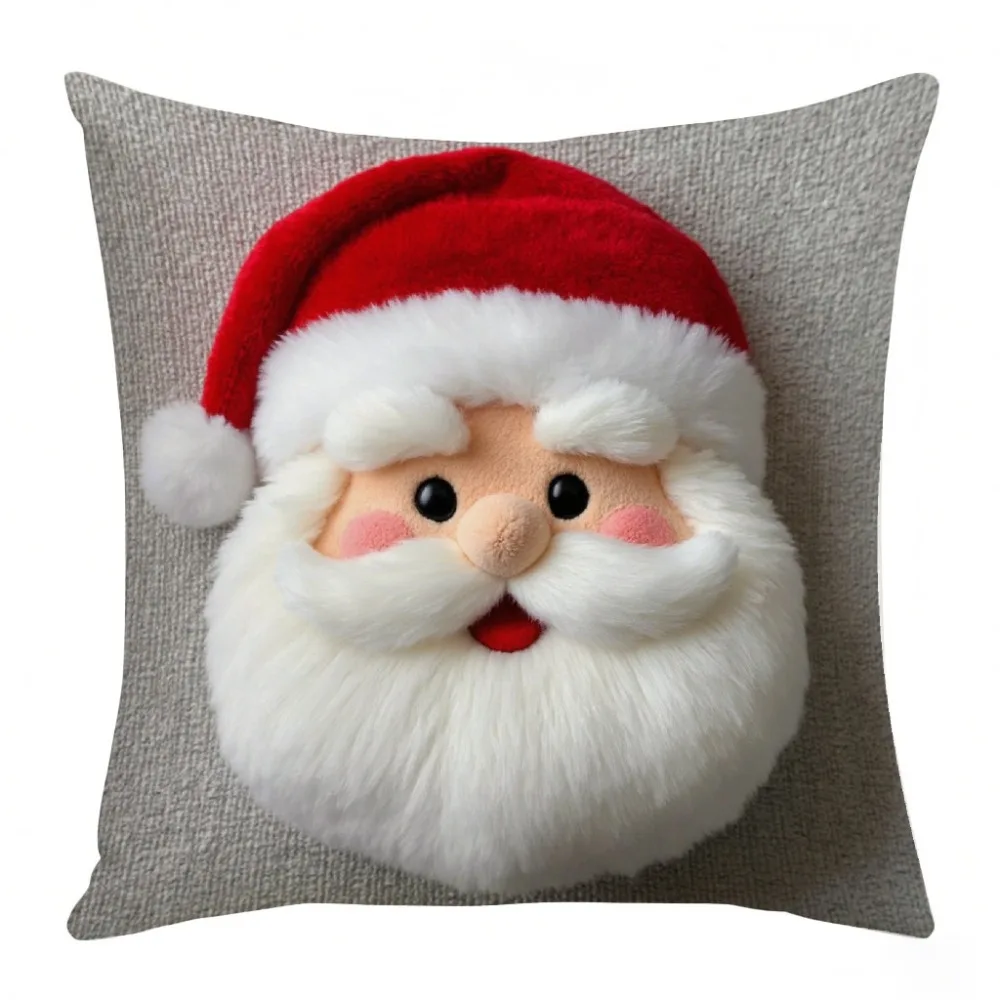 Cute 45×45cm Christmas Throw Pillow Cover 2D Printed Soft Pillowcase Removable Santa Claus Pillow Cover Home Decoration