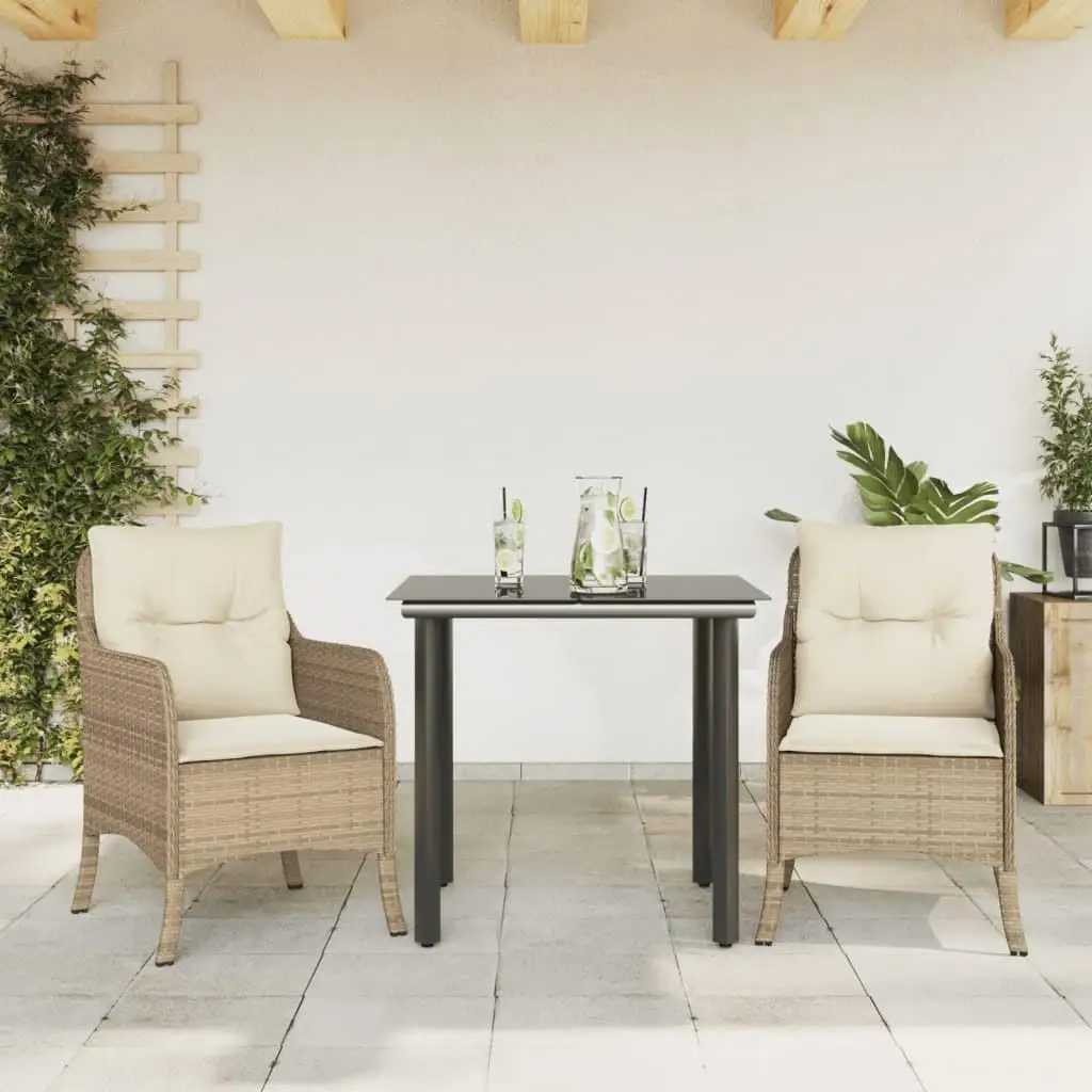 Stylish 3-Piece Patio Dining Set with Cushions - Beige Poly Rattan Outdoor Furniture