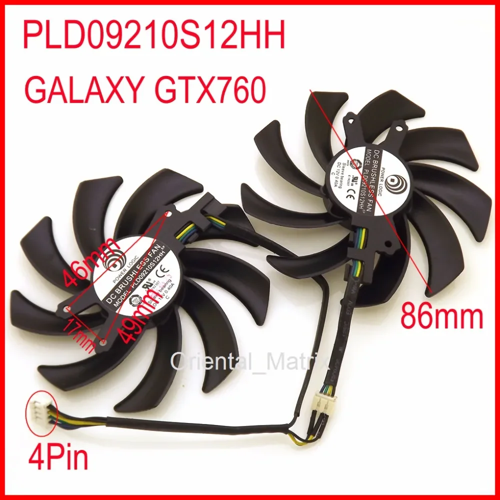 2pcs/lot PLD09210S12HH 12V 0.40A 86mm For GALAXY GTX760 Graphics Card Cooling Fan 4Pin