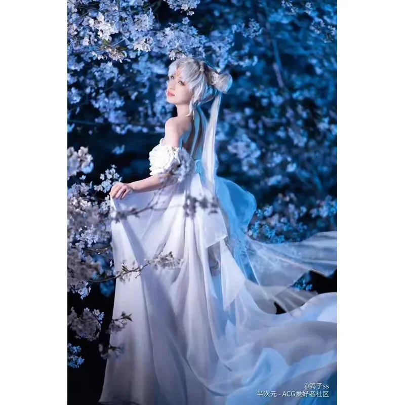 

Новый костюм принцессы для косплея, белое, серебряное, золотое, лунное платье, комплект с крыльями и бантом, парик на Рождество, Хэллоуин, игровая вечеринка