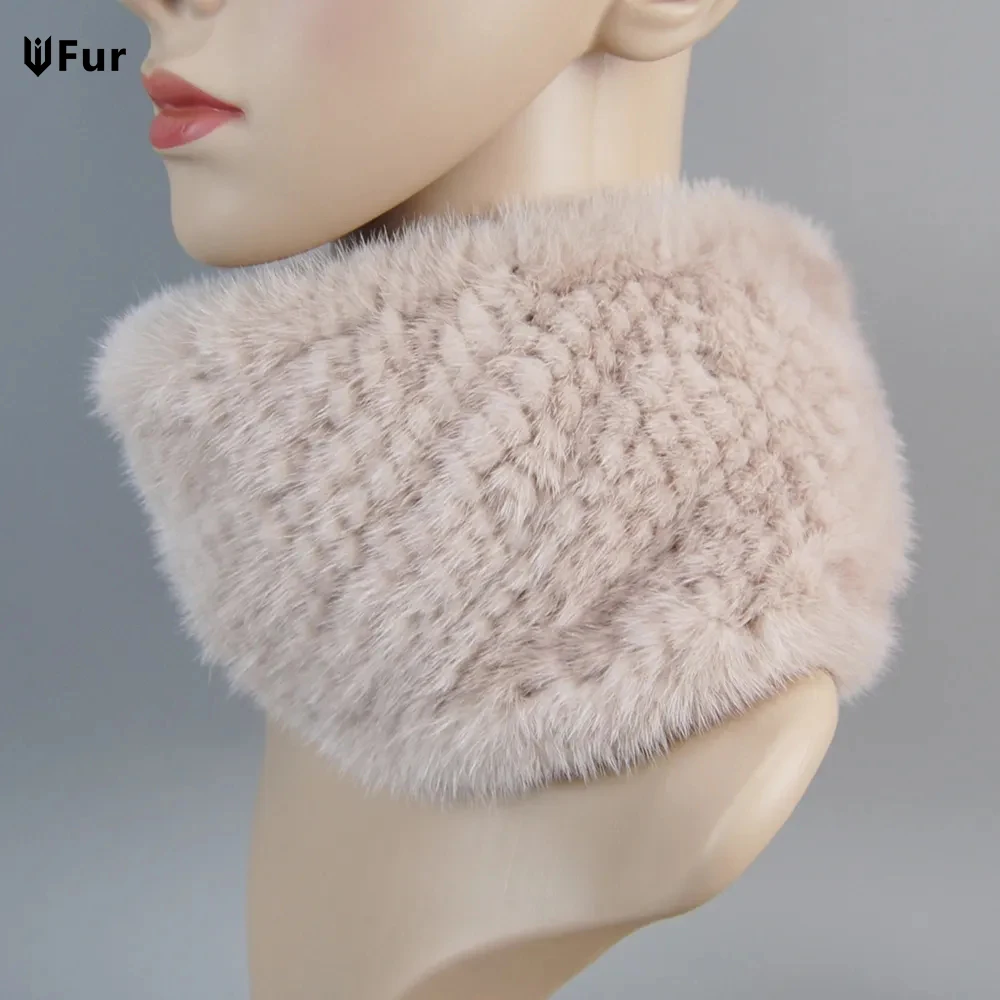 Hot New Women Winter Real Mink Fur Scarves headbands Good Elastic Knitted Natural Mink Fur Scarf Thick Warm Lady Fur Ring Shawl