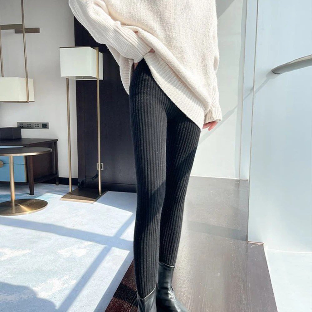 Therma عالية الخصر محبوك طماق الشتاء النساء السراويل الدافئة مضلع رشاقته الدافئة الكاحل طول الجوارب للطقس البارد #3