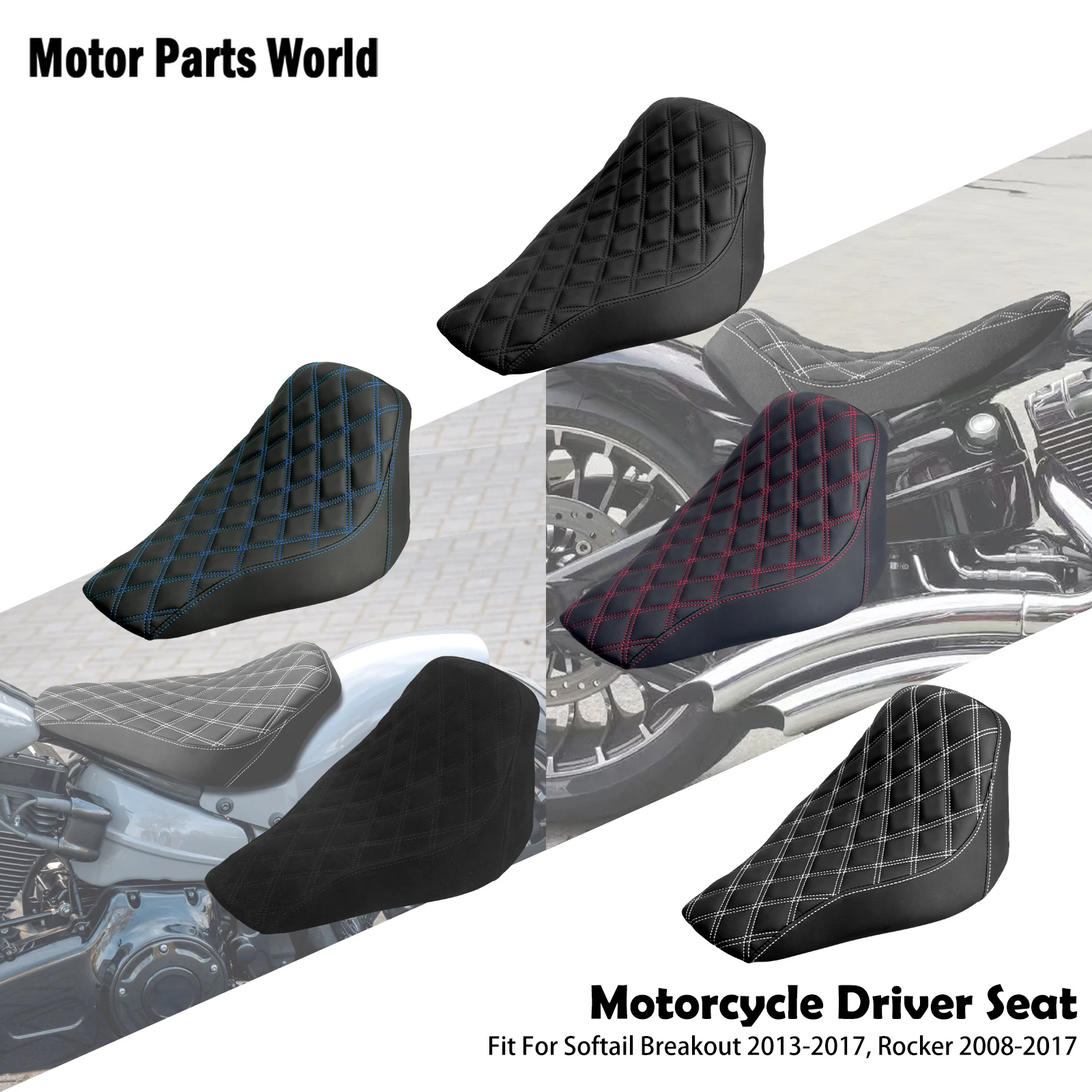 

Motorcycle Lattice Stitched Leather Driver Seat Backrest For Harley Softail Breakout 2013-2017 Rocker FXBR 2008-2017