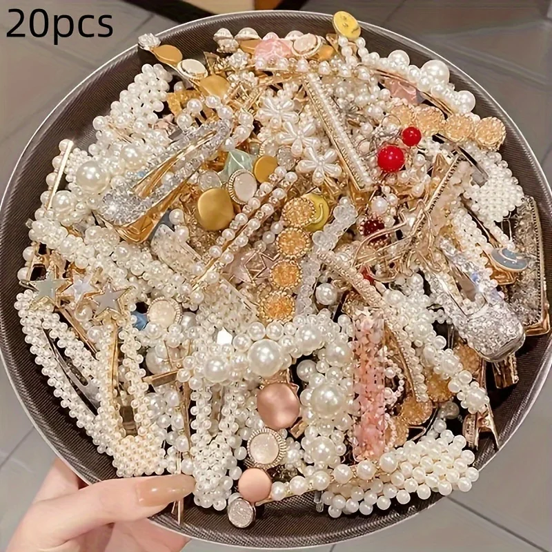 우아한 활 머리핀 21세트, 프렌치 스타일 헤어 클립, 절묘한 한국 스타일 사이드 뱅 클립, 플라스틱 덕빌 클립, 패션 랜도