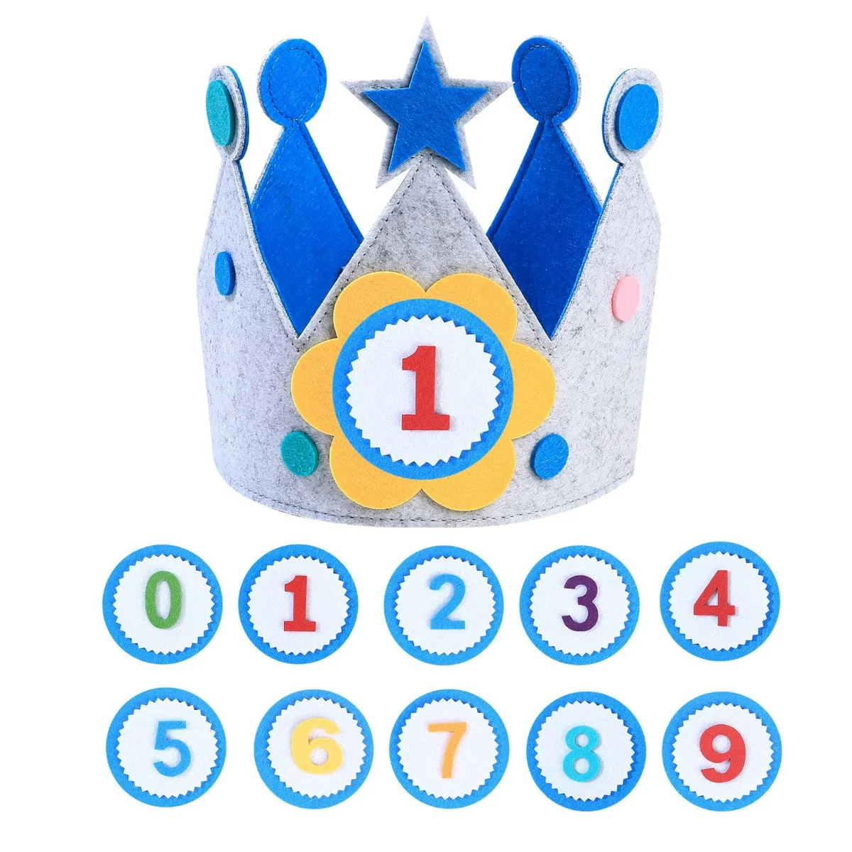 

3D Stickers Boys & Girls Adjustable Fabric Crown Gift Party Decoration Birthday 0-9 Replaceable Numbers, party, home, Kids gift