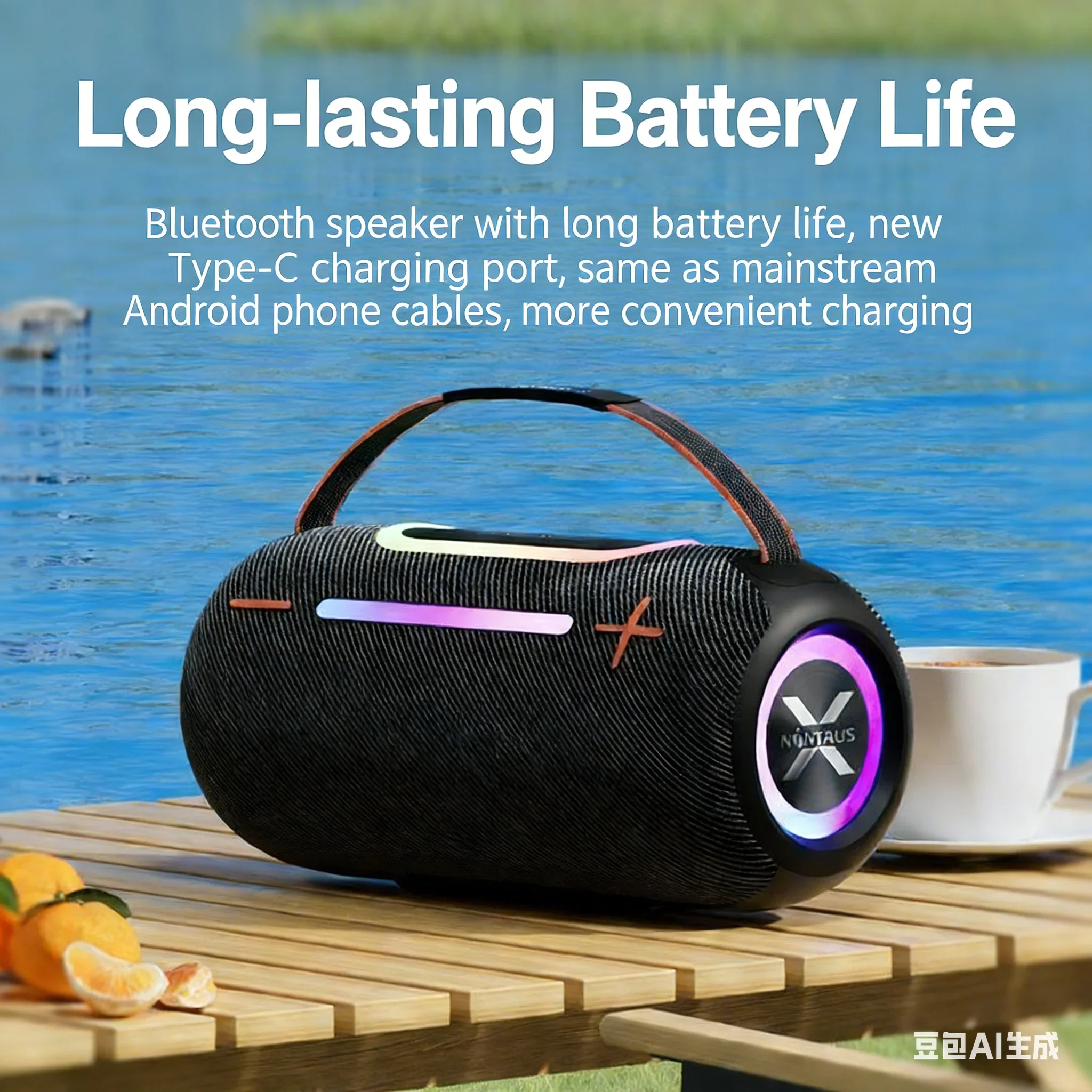 

Portable Bluetooth Speaker 5.4 with 20W Bass, IPX65 Waterproof, RGB Light, Wireless Pairing, TF Card/AUX Supported for Travel