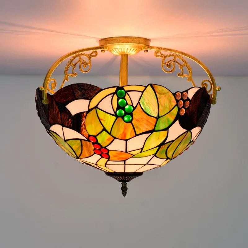 

Tiffany Hand-welded Stained Glass Chandelier Retro Grape Lampshade Decoration Dining Room Living Room Lighting Chandelier