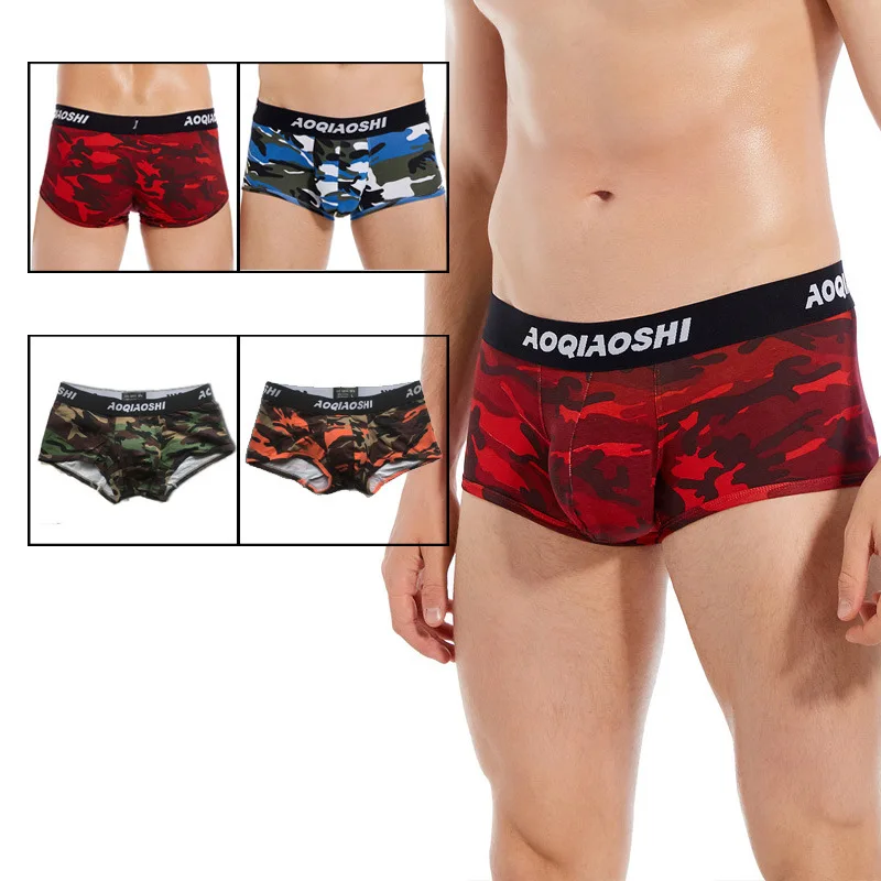 Men\'s U Convex Pouch Aro Pants Youth Cotton Camouflage Fashionable Printing Double-layer Boxer Shorts Sexy Low Waisted Underwear