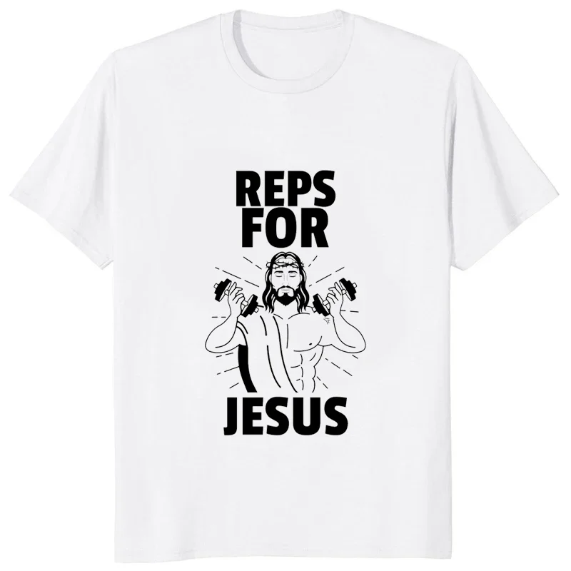 Gym Fitness Reps for Jesus T Shirt Weightlifting Squat Training Comfort Breathe Clothing Casual Loose Streetwear Man T-shirt