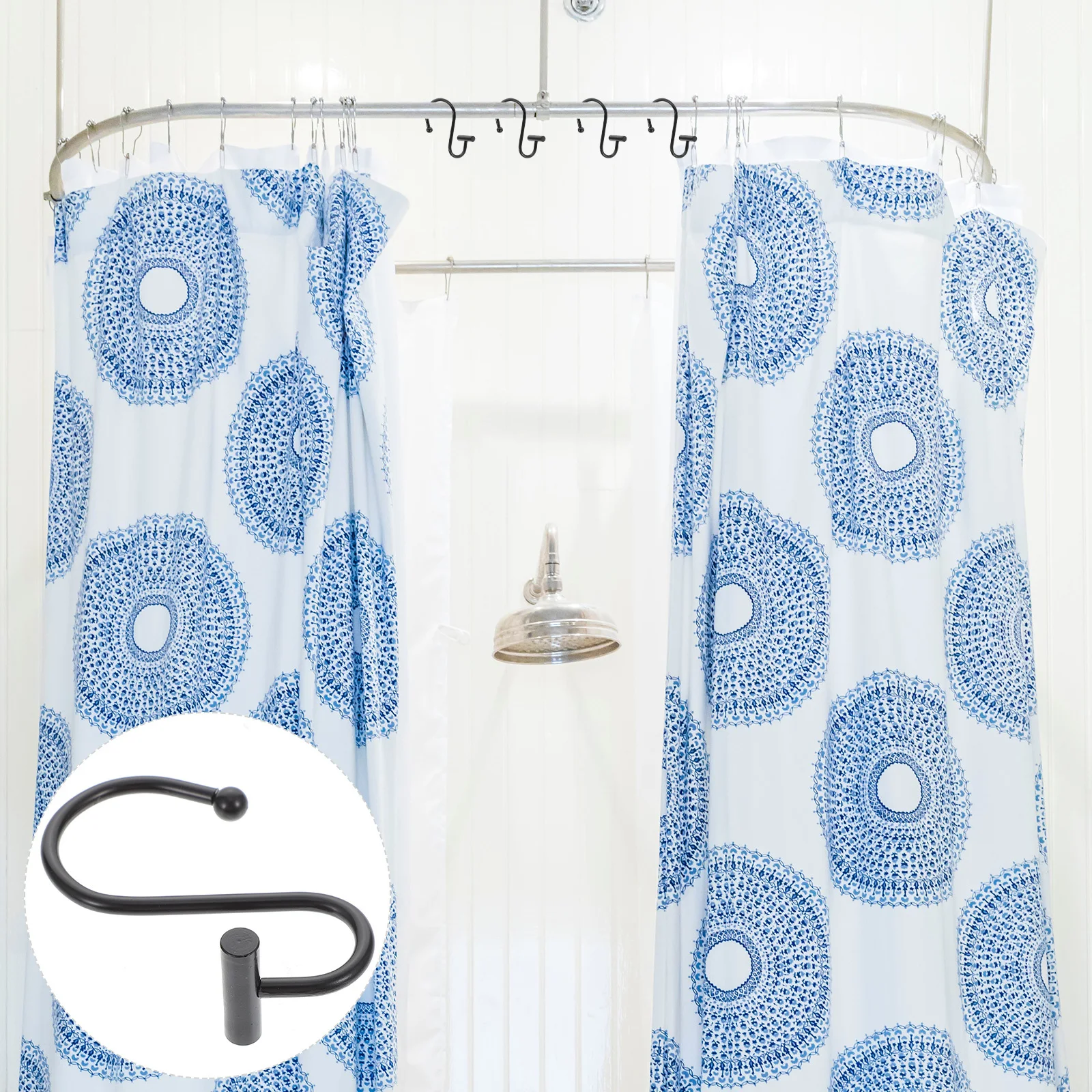 

12Pcs T-Bar Curtain Rings Heavy Duty Shower Curtain Hooks Rust Resistant for Seamless Slide Modern Style Shower Rod Hangers