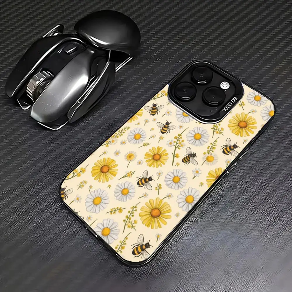 

Bee flower design phone case for iPhone 16 15 14 13 12 11 Pro/ Max/Plus shock-proof rear cover anti-fingerprint