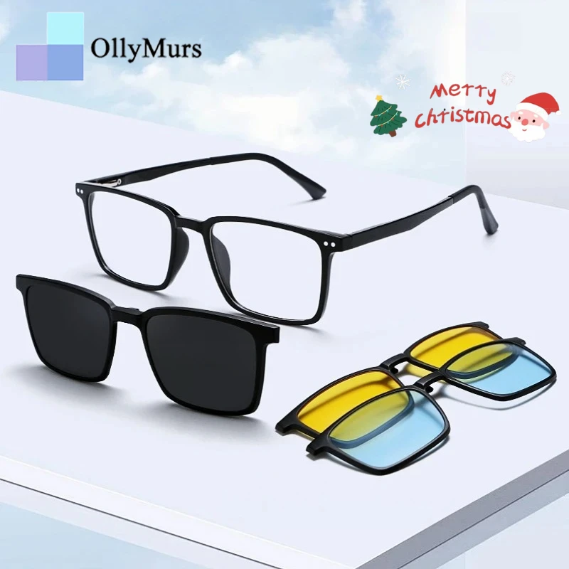 

OLLYMURS новые модные квадратные поляризованные магнитные клипсы для мужчин ультра-легкие оптические очки по рецепту оправа для женщин 6208