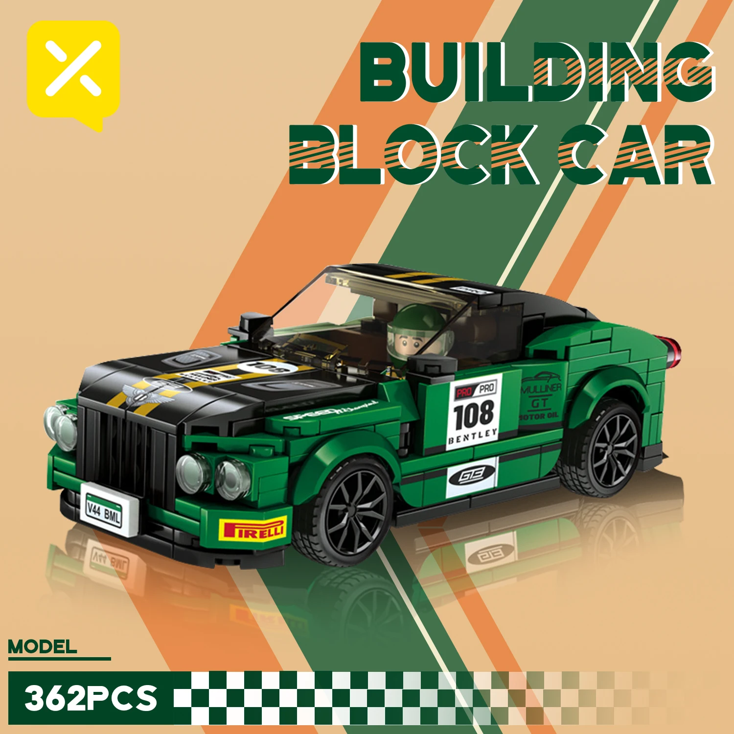 Ensemble de construction de voiture de course à cordes, 362 pièces, avec figurine de conducteur, adapté aux enfants et aux adultes, bloc de construction, jouet cadeau