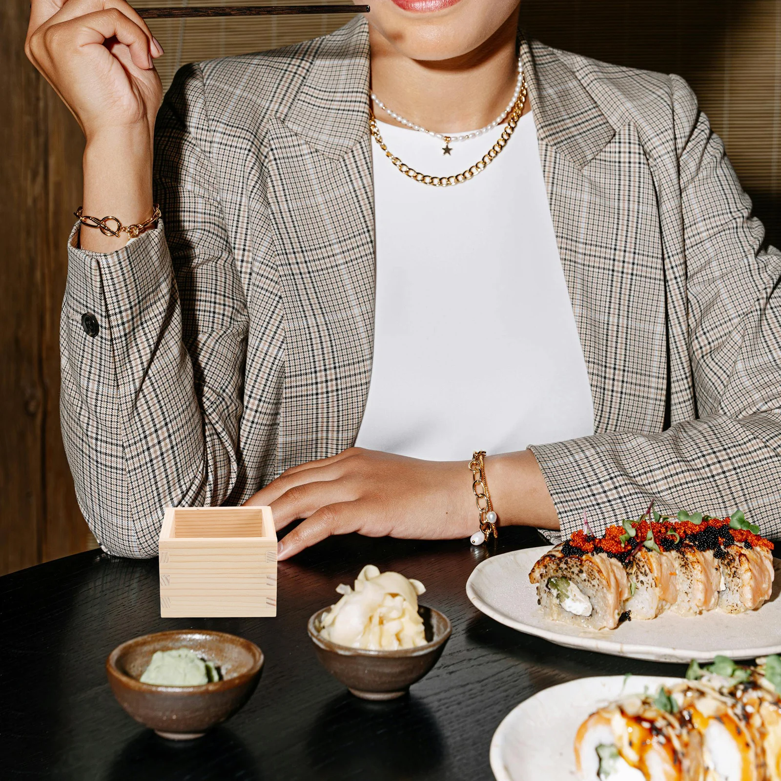 

4Pcs Wooden Sake Cup Box Japanese Style Creative Design Square Shape Stability Natural Wooden Tableware Home Party Gathering