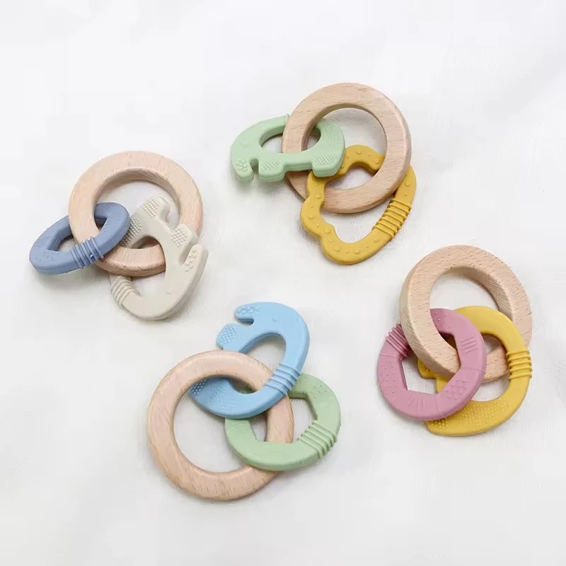 Jouets de dentition pour bébé, anneau en bois et Silicone, anneau de dentition sans BPA, éléphant mignon, jouet à mâcher pour garçons et filles, cadeaux pour nouveau-nés