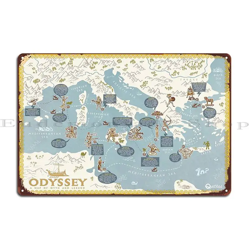 Odyssey A Map Of Myth And Legend Metal Signs Printing Iron Club Vintage Pub Tin Sign Poster