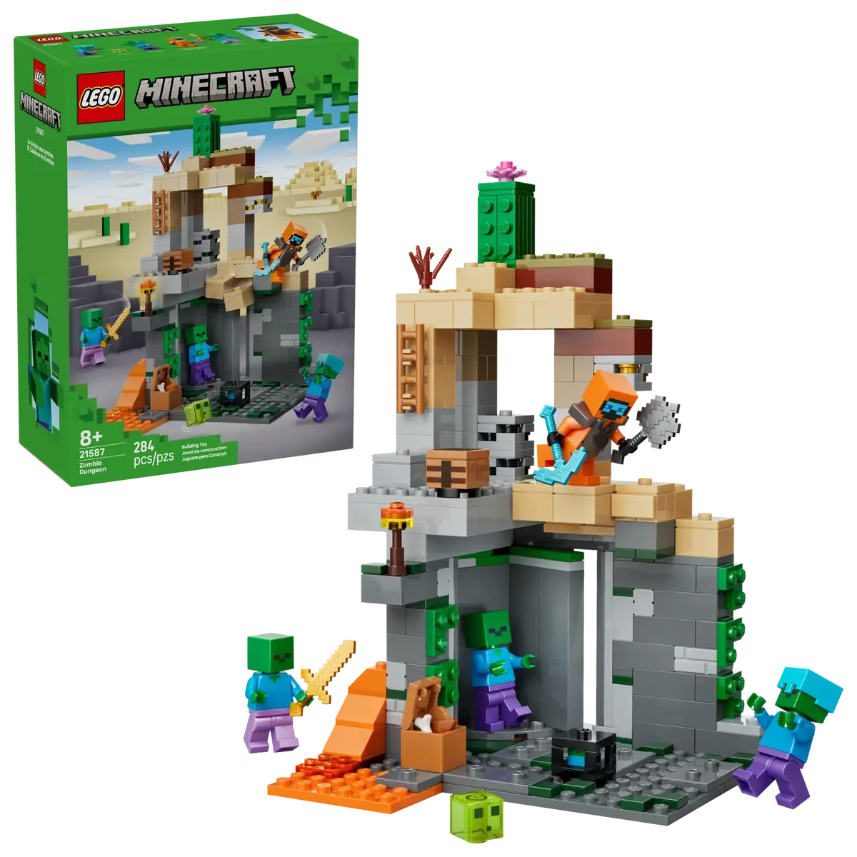

Конструктор LEGO Minecraft 21587 «Зомби-подземелье» для мальчиков и девочек от 8 лет, игровой набор «Пустынный биом», подарок, 284 детали