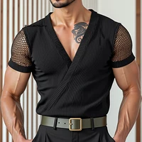 INCERUN, camiseta para hombre de malla de retales con cuello en V, camisetas de manga corta para hombre, ropa de calle de verano 20225, ropa informal de moda para hombre, S-5XL