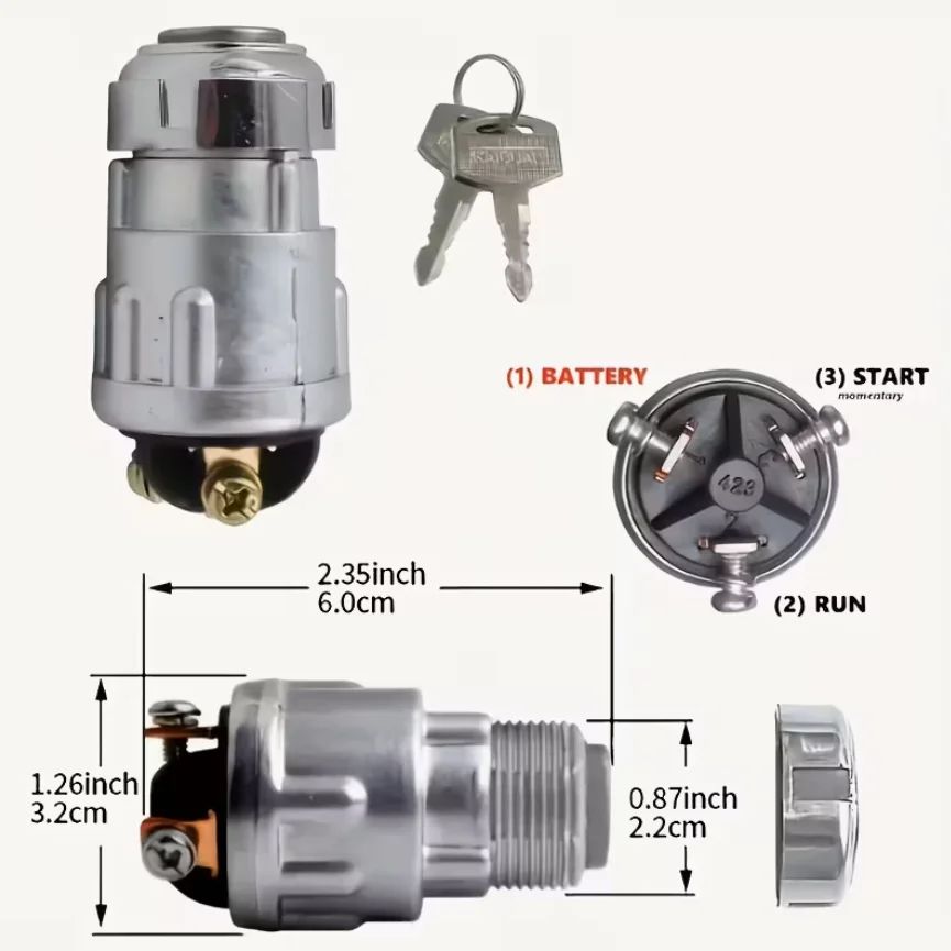 Universal 3-Position Ignition Lock & Tumbler Switch with Keys for Cars, Trucks, Forklifts, Tractors & Agricultural Vehicles - No