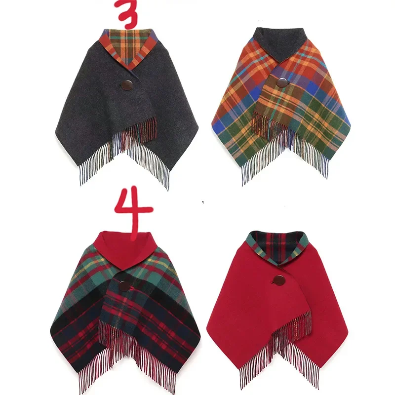 Multifunction VIVI 100 & wool scarves Saturn plaid cape lamb double-sided shawl Plaid color Wraps Apparel Accessories