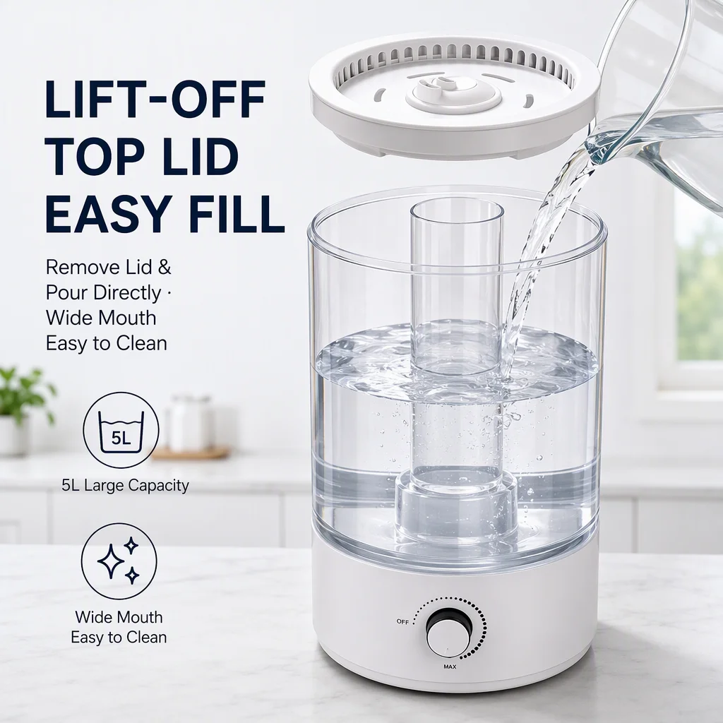 5L Top Fill Ultrasonic Humidifier Portable Desktop Smart 2 Mist Modes Quiet Air Humidifier for Home Bedroom Office
