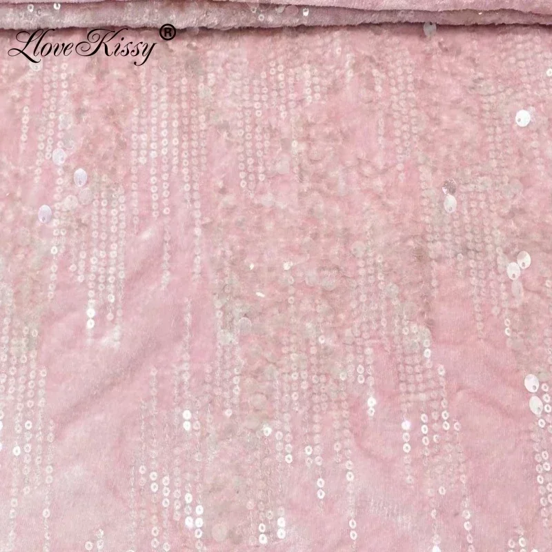 New Velvet Fabric 3+7mm Sequin Fabric Pink White Gray Black Apricot Embroidered Glitter Fabrics DIY Suit Party Dress Width:125CM