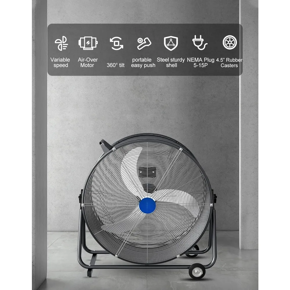 30 inch High speed drum fan Air circulator for industrial, commercial, garage, store, yard, barn, greenhouse, speed control