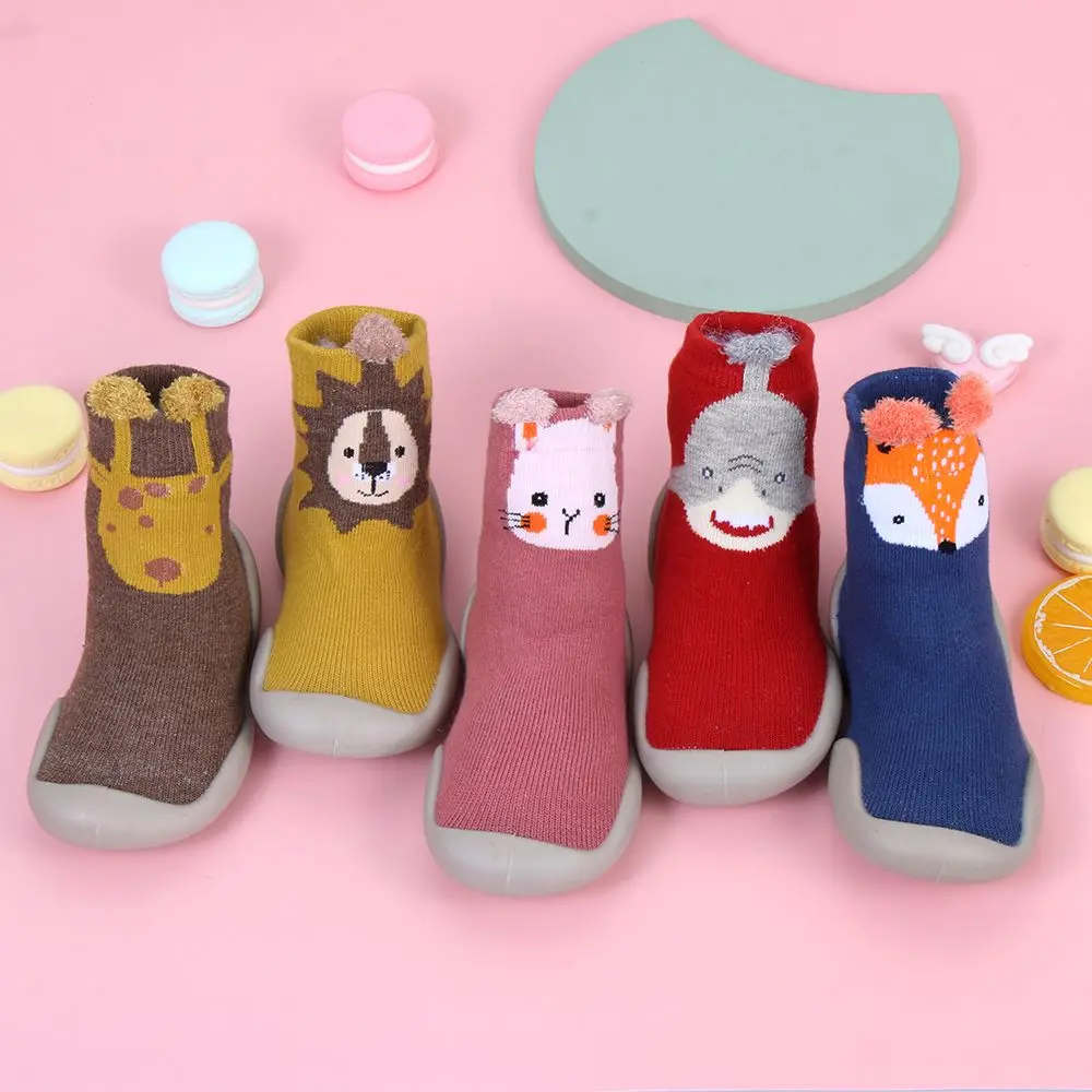 gift Winter Warm Soft Sleep Bed Sock Plush Cute Cartoons Coral Fleece Sock Floor Sox Anti-slip Slippers Baby Toddler Socks