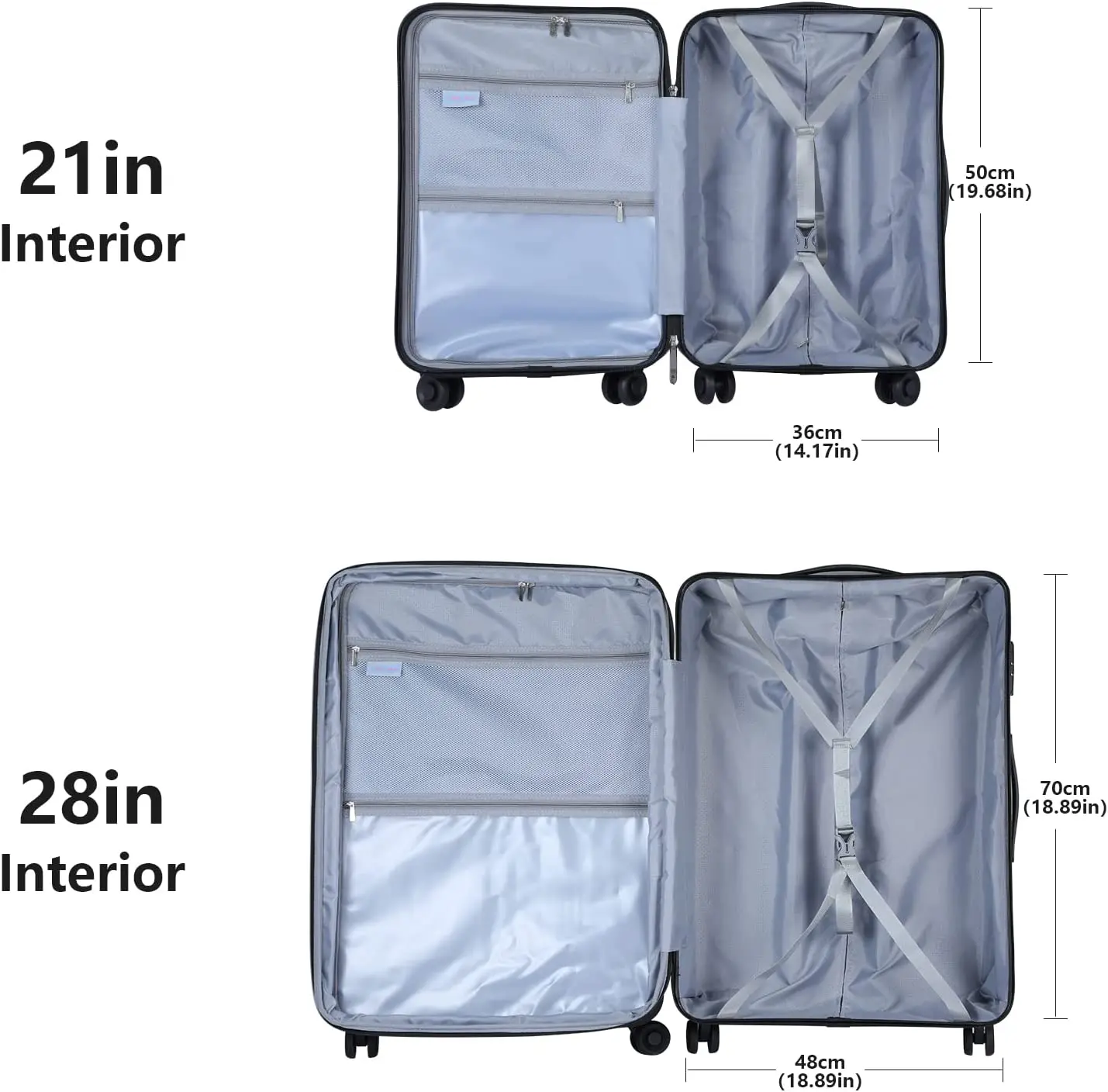 Ensemble de bagages avec poche avant pour ordinateur portable, extensible, ABS et PC, valise rigide légère, roues tournantes, serrure TSA, bleu, 21/28, 2 pièces