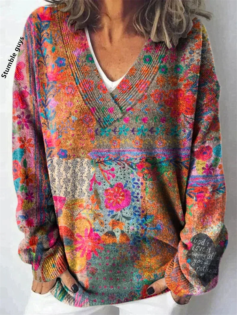 Women's Christmas Print Sweater Autumn Winter Fashion Casual Warm Deer Dog Snowman Y2K European American Knit Top​