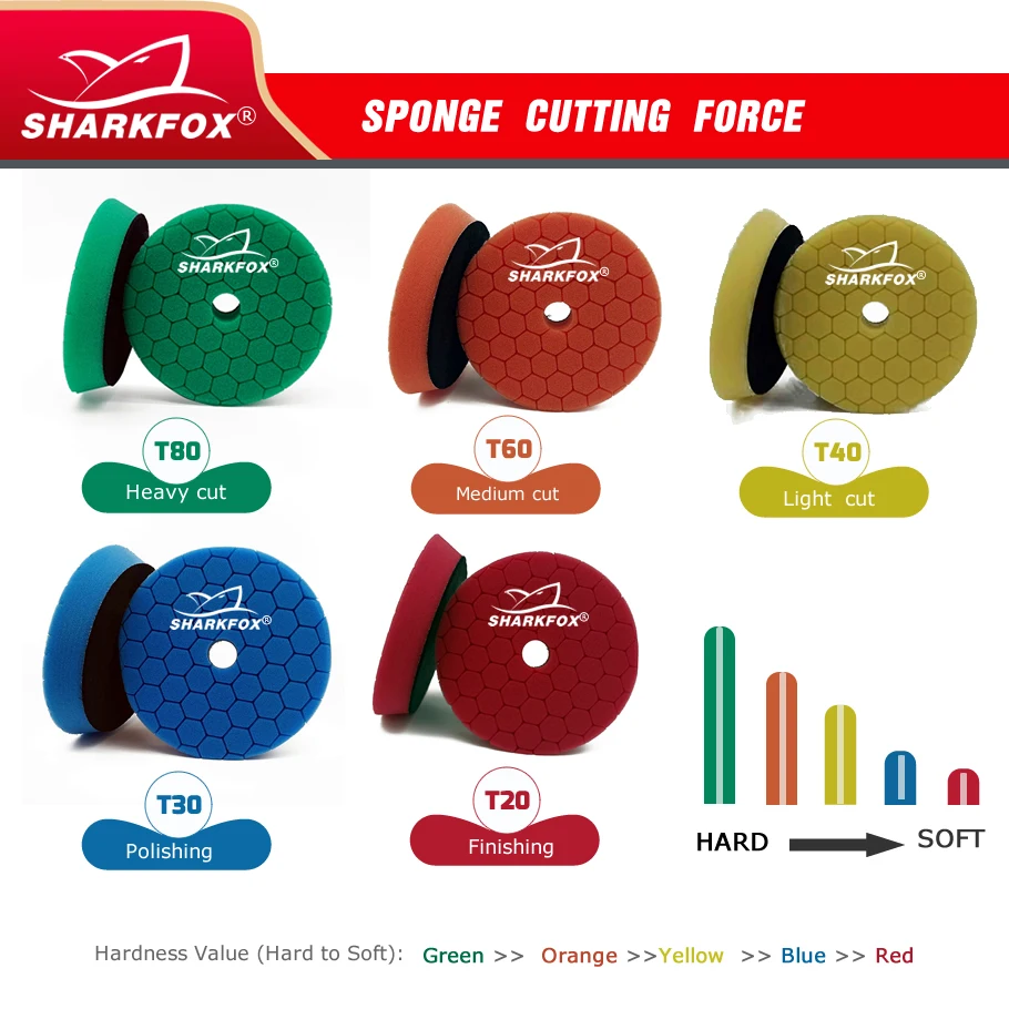 Sharkfox 5/6Mix Color Car Polishing Pads Car Spong Buffing Polish Pad With Hook&Loop For DA/RO/GA Car Buffer Polisher