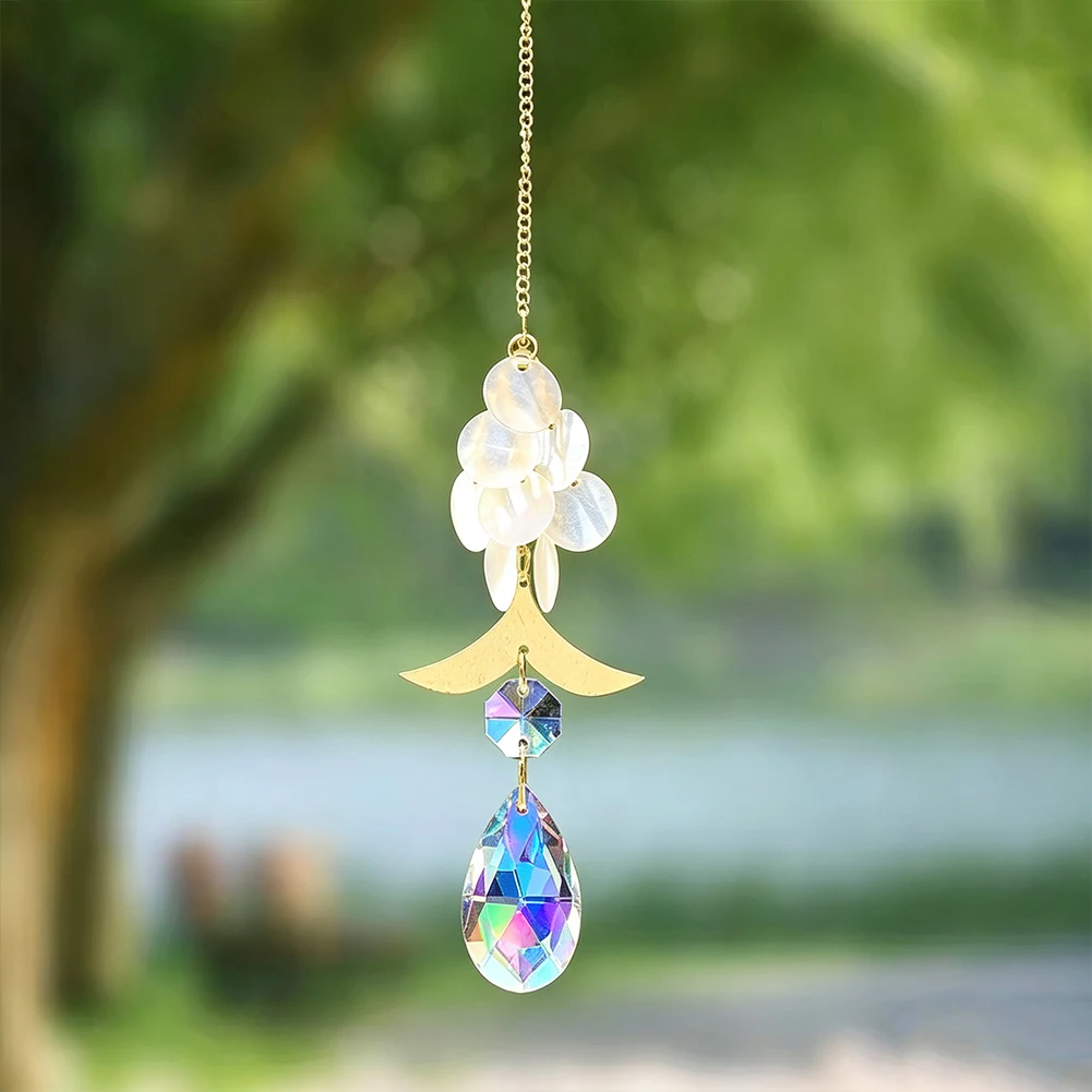 Ocean Seashell Suncatcher Mermaid Fish Tail Hanging Teardrop Crystal Prism Rainbow Maker Sun Lover Car Pendant Boho Window Decor