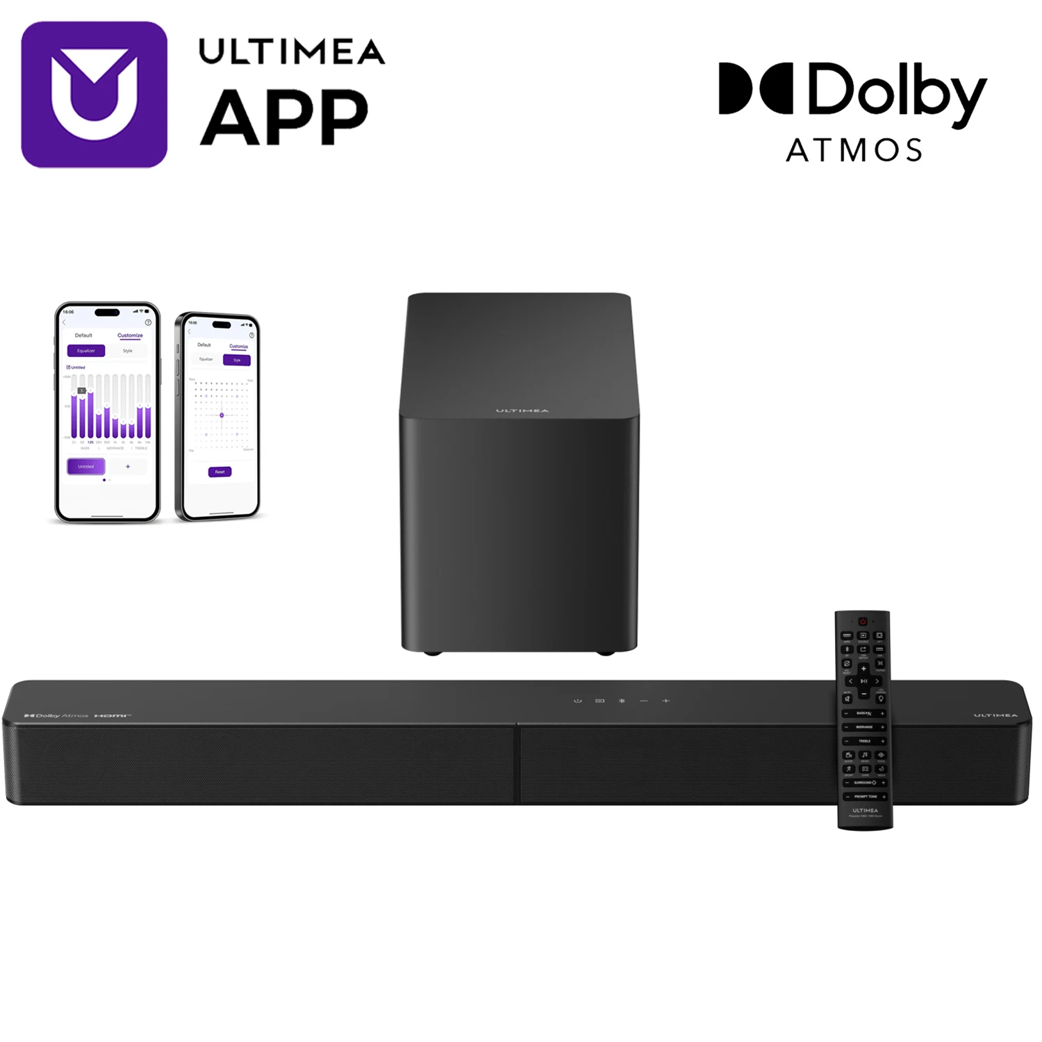 ULTIMEA 5.1 Channel Dolby Atmos Soundbar for Smart TV, 340W Home Theater System with Subwoofer, Adjustable Bass Boost