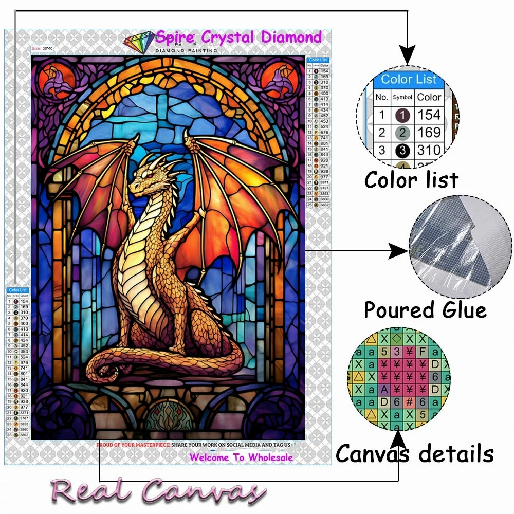 Stained Glass Flower Crystal Diamond Art Painting Animal Dragon Sailboat 5D Full Drill Embroidery Cross Stitch Mosaic Home Decor